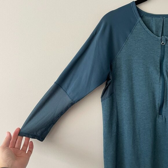 LULULEMON Clip-In Long Sleeve 1/2 Zip Top Indoor Cycling Teal Blue Medium - Picture 4 of 6